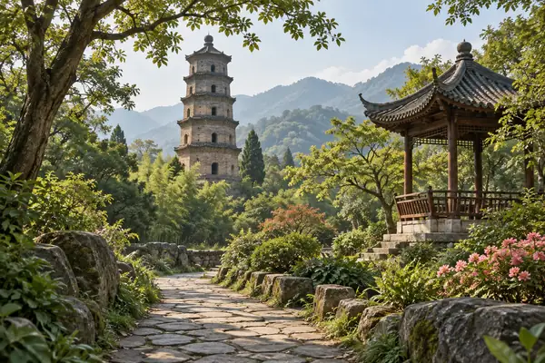 AI illustration of a general historic pagoda scene; not a photograph or an exact view of this place.