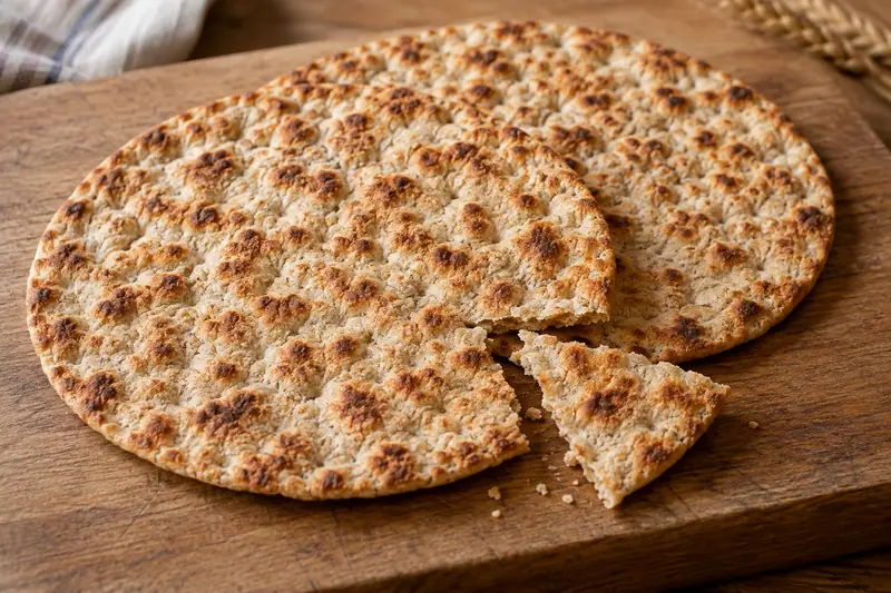 AI illustration: Two thin crisp golden wheat flatbreads.
