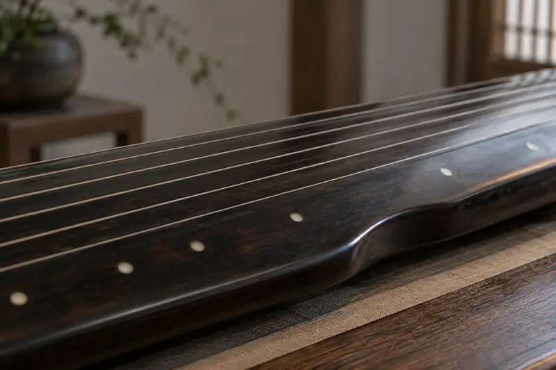 AI illustration: AI illustration: guqin seven strings; general category detail, not an actual photograph.