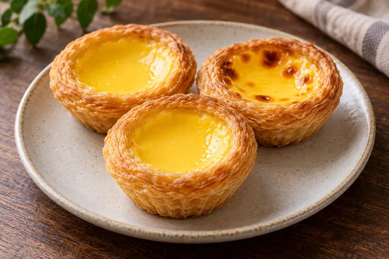 AI illustration: Golden pastry tarts filled with yellow egg custard.