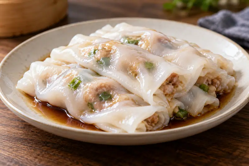 AI illustration: Soft steamed rice-noodle rolls in light soy sauce.