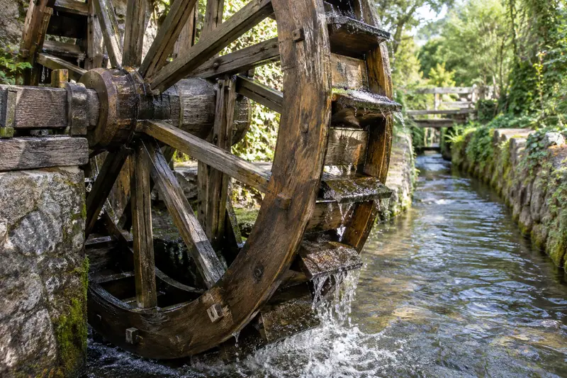 AI illustration: AI illustration: waterwheel; generic detail, not a photograph of this place.