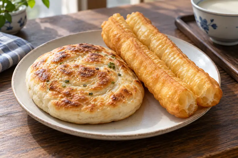 AI illustration: Baked wheat flatbread served with fried dough sticks