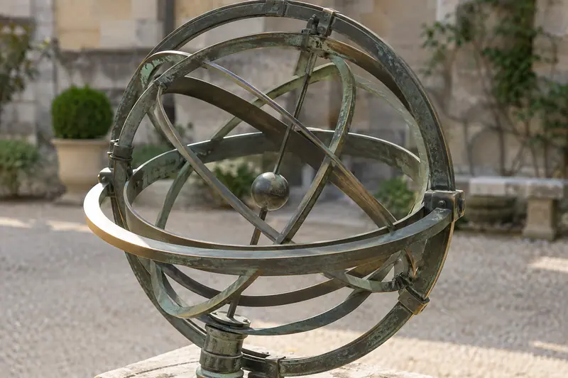 AI illustration: AI illustration: armillary sphere; general detail, not an actual photograph.