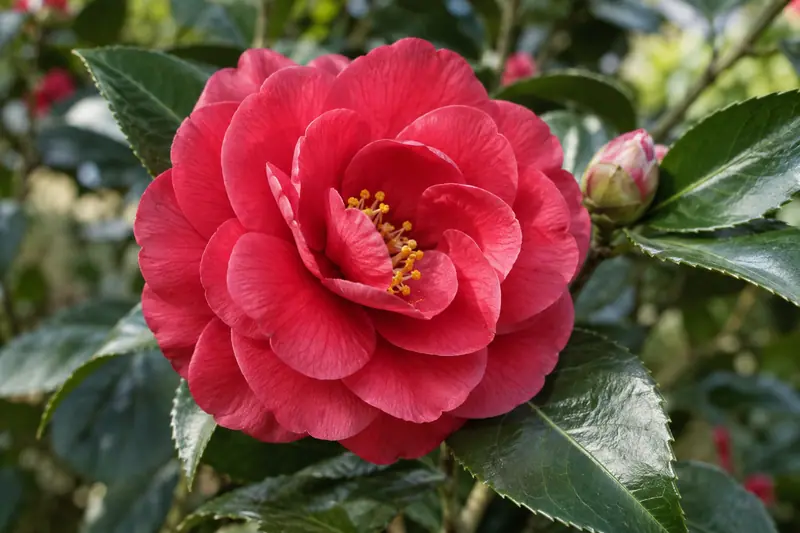 AI illustration: AI illustration: camellia flower; general detail, not an actual photograph.