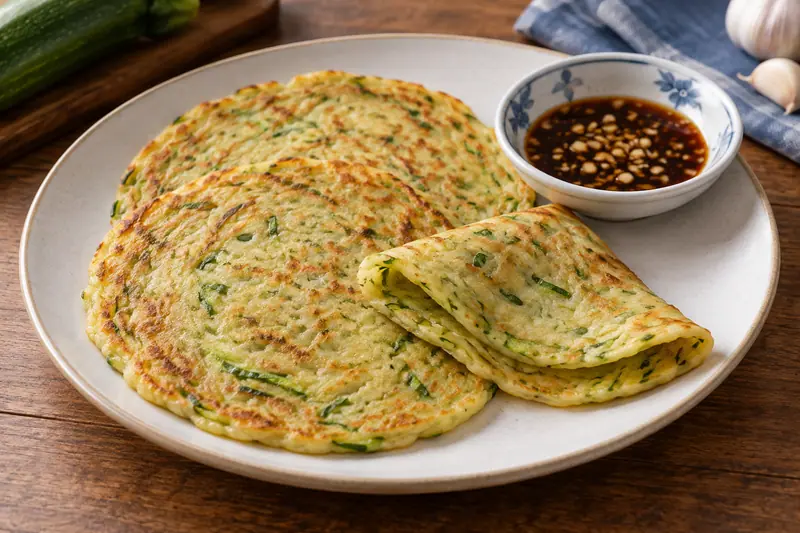 AI illustration: Thin vegetable pancakes with shredded zucchini