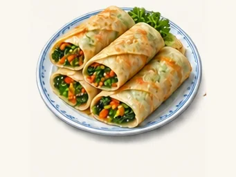 Makye Ame vegetable rolls · 玛吉阿米素菜卷 · AI dish illustration