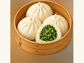 Yangcao vegetable buns · 秧草包 · AI dish illustration