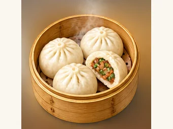 Salar steamed buns · 撒拉包子 · AI dish illustration