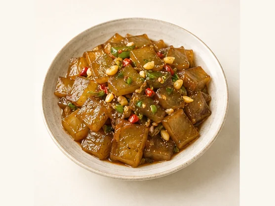 Kaifeng hot-fried starch jelly · 开封炒凉粉 · AI dish illustration