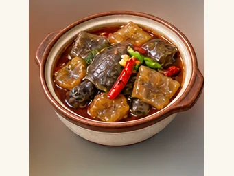 Soft-shell turtle with starch sheets · 甲鱼粉皮 · AI dish illustration