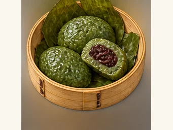 Mugwort rice parcels · 艾叶粑 · AI dish illustration