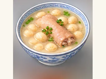 Pork trotter and snow-bean soup · 雪豆蹄花 · AI dish illustration