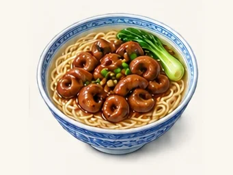 Pork-intestine noodles · 大肠面 · AI dish illustration