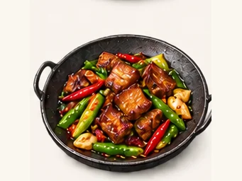 Dry-pot black pork · 干锅黑猪肉 · AI dish illustration