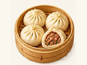 Buryat steamed buns · 布里亚特包子 · AI dish illustration