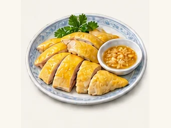 Poached Hetian chicken · 白斩河田鸡 · AI dish illustration