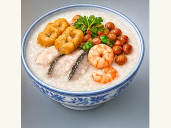 Liwan sampan congee · 荔湾艇仔粥 · AI dish illustration