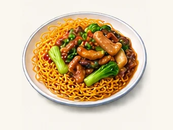 Crisp noodles with topping · 两面黄 · AI dish illustration