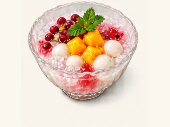 Iced tangyuan dessert · 冰汤圆 · AI dish illustration