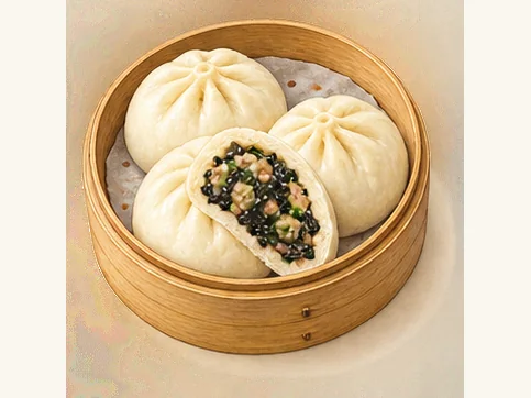 Seaweed buns · 大连海麻线包子 · AI dish illustration