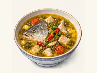Wuzhishan sour fish soup · 五指山酸鱼汤 · AI dish illustration