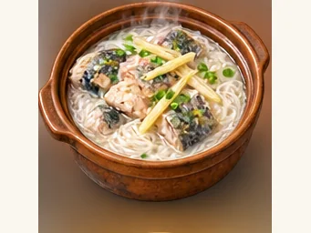 Mandarin fish with rice noodles · 鳜鱼煮粉 · AI dish illustration