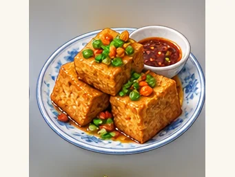 Shaoxing fried fermented tofu · 绍兴臭豆腐 · AI dish illustration