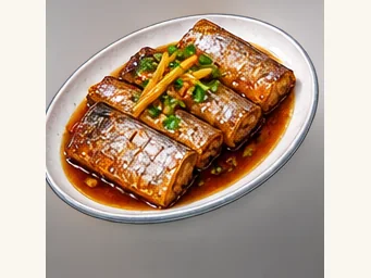 Zhoushan braised hairtail · 舟山红烧带鱼 · AI dish illustration