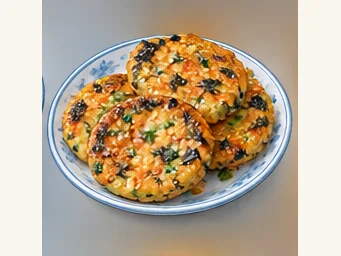 Clam-and-seaweed cakes · 文蛤紫菜饼 · AI dish illustration