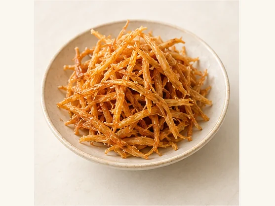 Yanbian seasoned pollock strips · 延边明太鱼丝 · AI dish illustration