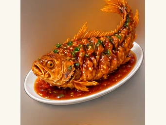 Crisp sweet-and-sour carp · 罾蹦鲤鱼 · AI dish illustration