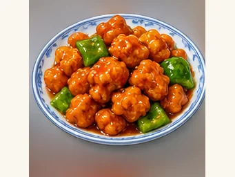 Crisp pork chunks in sauce · 熘肉段 · AI dish illustration