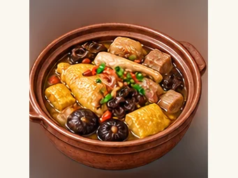 Zhuxi steamed mixed casserole · 竹溪蒸盆 · AI dish illustration