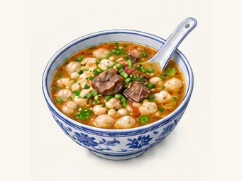 Zhangye beef tiny-noodle soup · 张掖牛肉小饭 · AI dish illustration