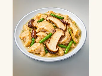 Chicken slices with matsutake · 松茸鸡片 · AI dish illustration