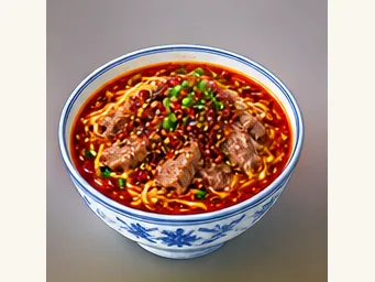 Sichuan chili-broth beef · 水煮牛肉 · AI dish illustration