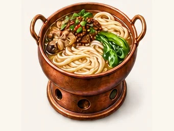 Copper-pot rice noodles · 铜锅米线 · AI dish illustration