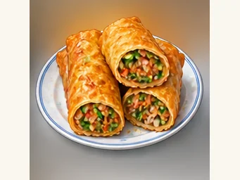 Crisp bean-curd-skin rolls · 卷圈 · AI dish illustration