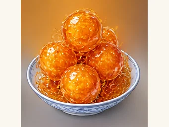Hollow sugar-glazed fritters · 空心琉璃丸子 · AI dish illustration