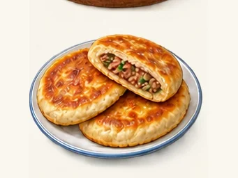 Alxa camel meat pie · 驼肉馅饼 · AI dish illustration
