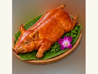 Bama miniature-pig roast · 巴马香猪 · AI dish illustration