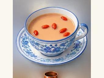 Goji milk tea · 枸杞奶茶 · AI dish illustration