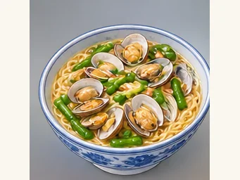 Dalian clam-and-bean noodles · 大连蚬子芸豆面 · AI dish illustration