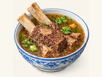 Nantun simmered beef ribs · 水煮南屯牛排 · AI dish illustration