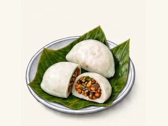 Qianwei leaf-wrapped rice parcels · 犍为叶儿粑 · AI dish illustration