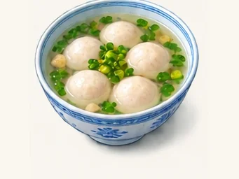 Luodian fish balls · 罗店鱼圆 · AI dish illustration