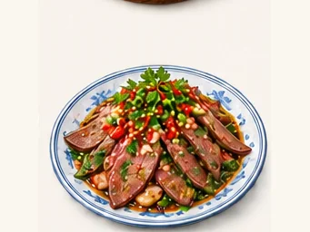 Naxi cured pork-liver salad · 吹猪肝 · AI dish illustration