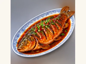 Braised Yellow River carp · 红烧黄河鲤鱼 · AI dish illustration