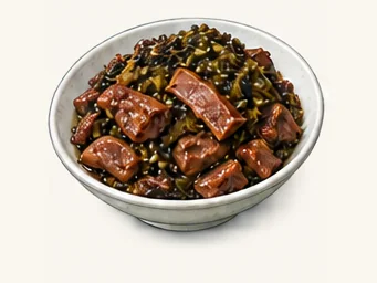 Yanzhou duck with dried greens · 严州干菜鸭 · AI dish illustration